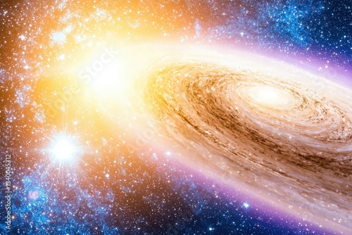 Obraz na płótnie Swirling nebulas and galaxies collide in deep space, generating brilliant purple and blue energy waves, scattered stardust, and glowing celestial bodies. . w salonie