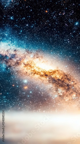 Obraz na płótnie Swirling nebulas and galaxies collide in deep space, generating brilliant purple and blue energy waves, scattered stardust, and glowing celestial bodies. . w salonie