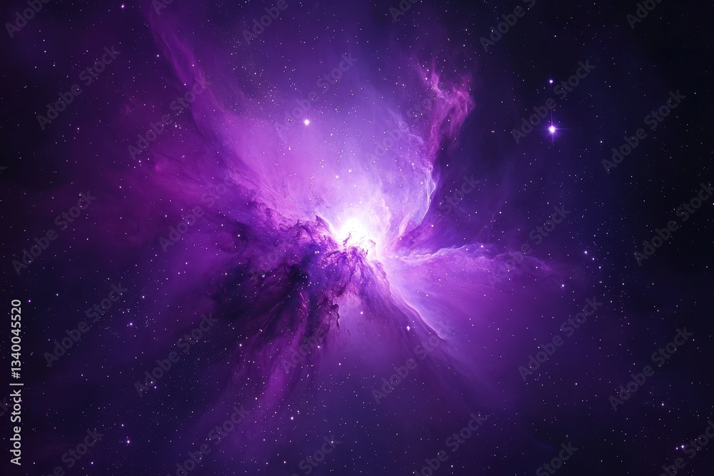 A stunning cosmic scene featuring a vibrant purple galaxy with twinkling stars and a colorful nebula, creating a breathtaking night sky perfect for space and astronomy themes. .