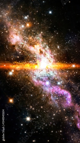 A stunning cosmic scene featuring a vibrant purple galaxy with twinkling stars and a colorful nebula, creating a breathtaking night sky perfect for space and astronomy themes.  .