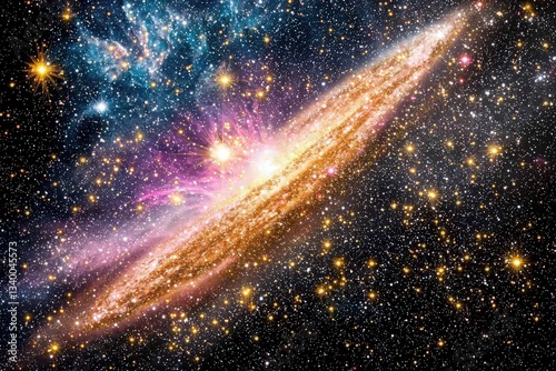 Obraz na płótnie A stunning cosmic scene featuring a vibrant purple galaxy with twinkling stars and a colorful nebula, creating a breathtaking night sky perfect for space and astronomy themes. . w salonie