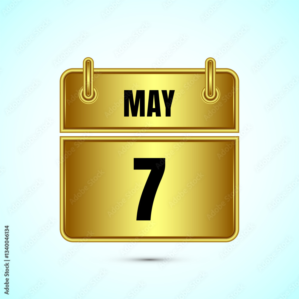 May 7 calendar and time planner on gold background. Daily calendar icon, schedule symbol May 7 calendar and time planner on gold background. Daily calendar icon, schedule symbol