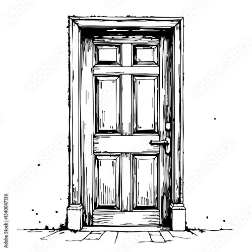 vintage sketch of an antique door on a blank background  