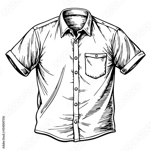 Vintage Sketch of Short-Sleeve Button-Up Shirt  