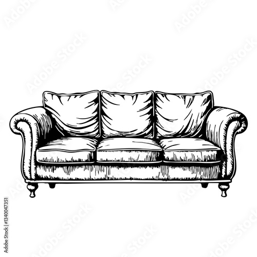 Vintage Sketch of a Classic Sofa in Monochrome Style  