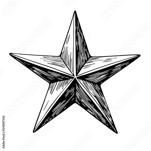 Vintage star sketch illustration in black and white  