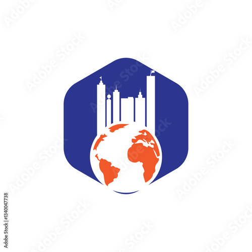 Globe city vector logo design concept. Globe and building logo design template.