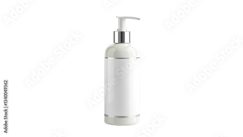 Minimalist white pump bottle with a blank surface, ideal for showcasing liquid soap, lotion, shampoo, or hand sanitizer packaging on transparent background PNG.