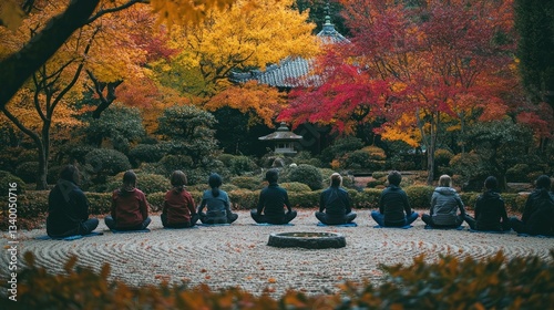 Autumn meditation circle in Japanese garden