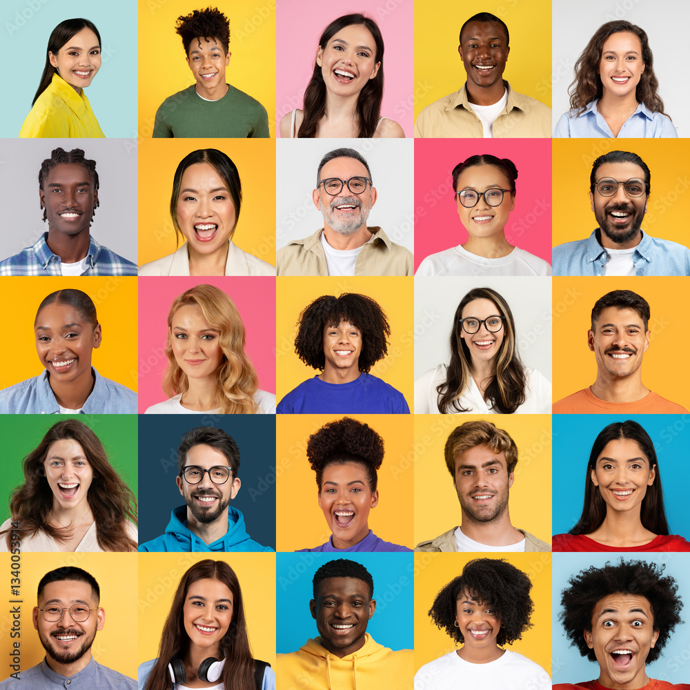 A joyful collection of diverse individuals showcasing their happiness and positivity. Each person expresses unique styles, creating a vibrant atmosphere. A joyful collection of diverse individuals showcasing their happiness and positivity. Each person expresses unique styles, creating a vibrant atmosphere.