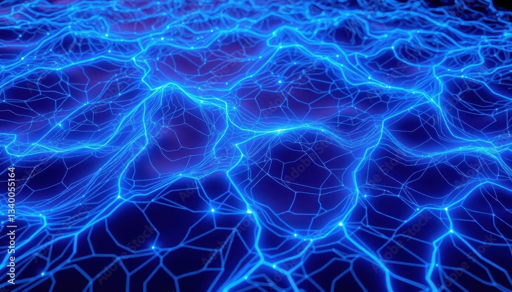 Obraz premium Dynamic Neon Blue AI-Inspired Digital Surface, Abstract Topography, Fluid Network, Technology Visualization