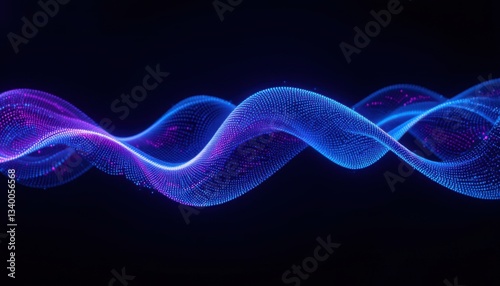 Mesmerizing Abstract Wave Pattern with Neon Dots on Dark Background, Digital Art, Fluid Motion, Vibrant Colors