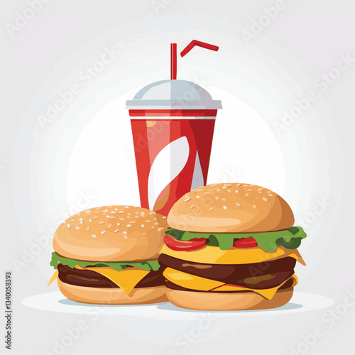 food, meal, restaurant, fast, burger, snack, dinner, hamburger, meat, isolated, lunch, menu, tasty, cheeseburger, fast food, delicious, fastfood, sandwich, set, drink, unhealthy, vector, pizza, eat, b