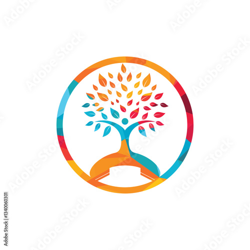 Education insurance and support logo concept. Pen and hand tree with home shape icon logo.