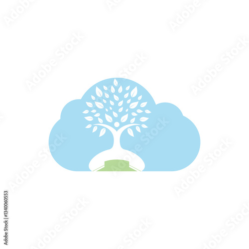 Nature call vector logo design. Handset and human tree with cloud shape icon design template.