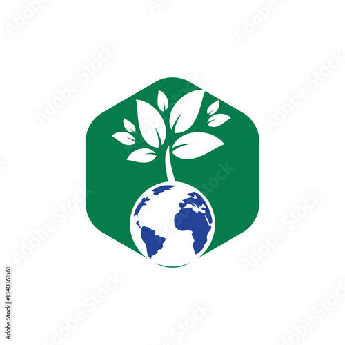 Globe tree vector logo design template. Planet and eco symbol or icon.