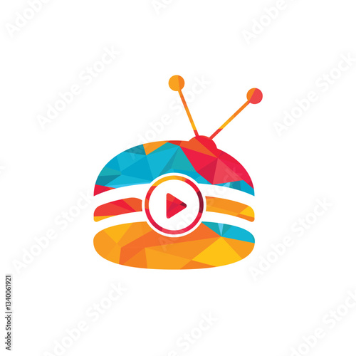 Food tv vector logo design template. Burger and TV icon design.