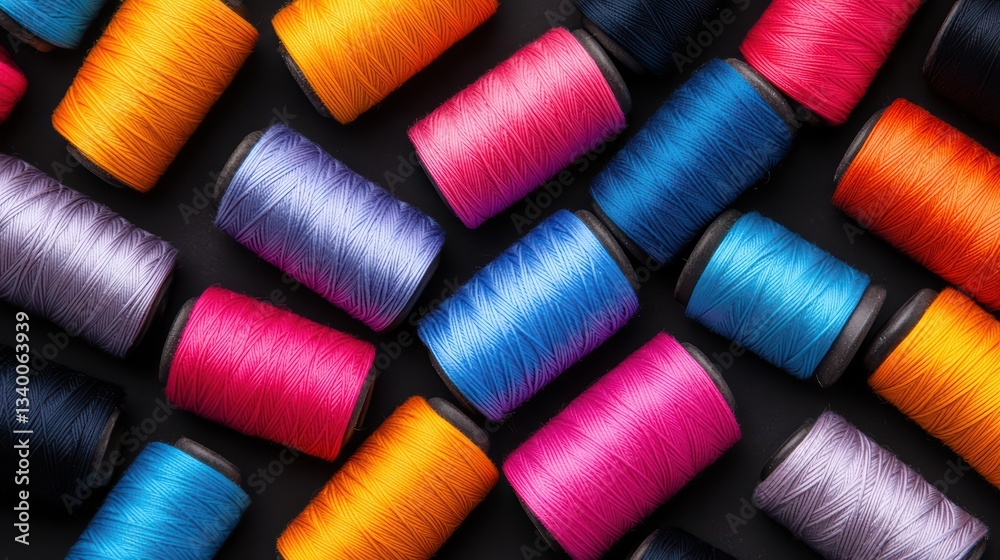 Colorful spools of thread arranged artistically Colorful spools of thread arranged artistically
