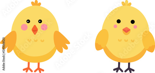 Cute vector Easter chicken.Set of yellow chickens.  Flat character of  baby chick.