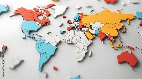 An abstract of the disruption and fragmentation in global trade with the breakdown of tariff barriers and increasing regional divides