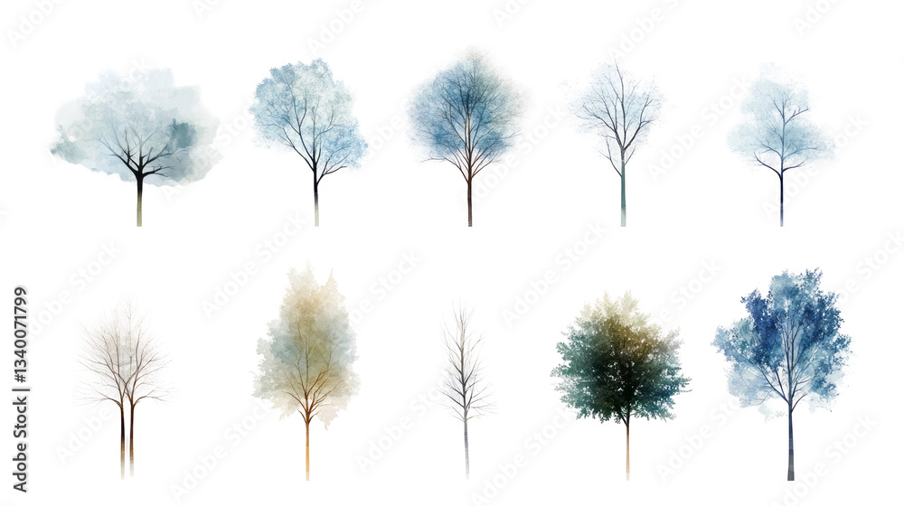 Obraz premium watercolor trees collection. isolated on white or transparent background.
