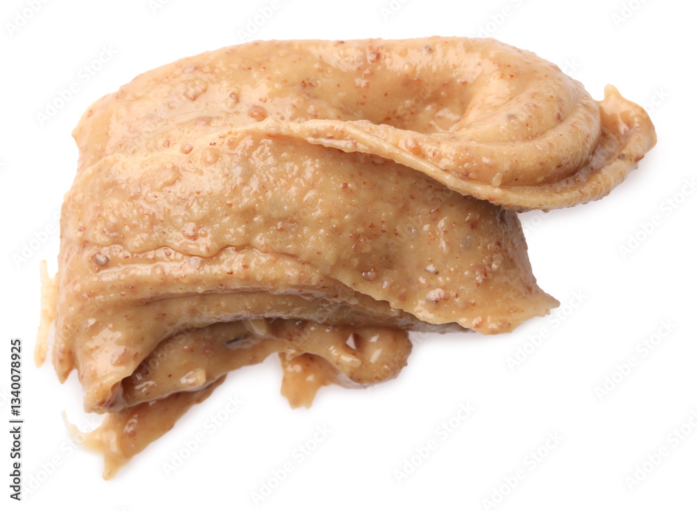 Sample of tasty nut butter isolated on white, top view Sample of tasty nut butter isolated on white, top view