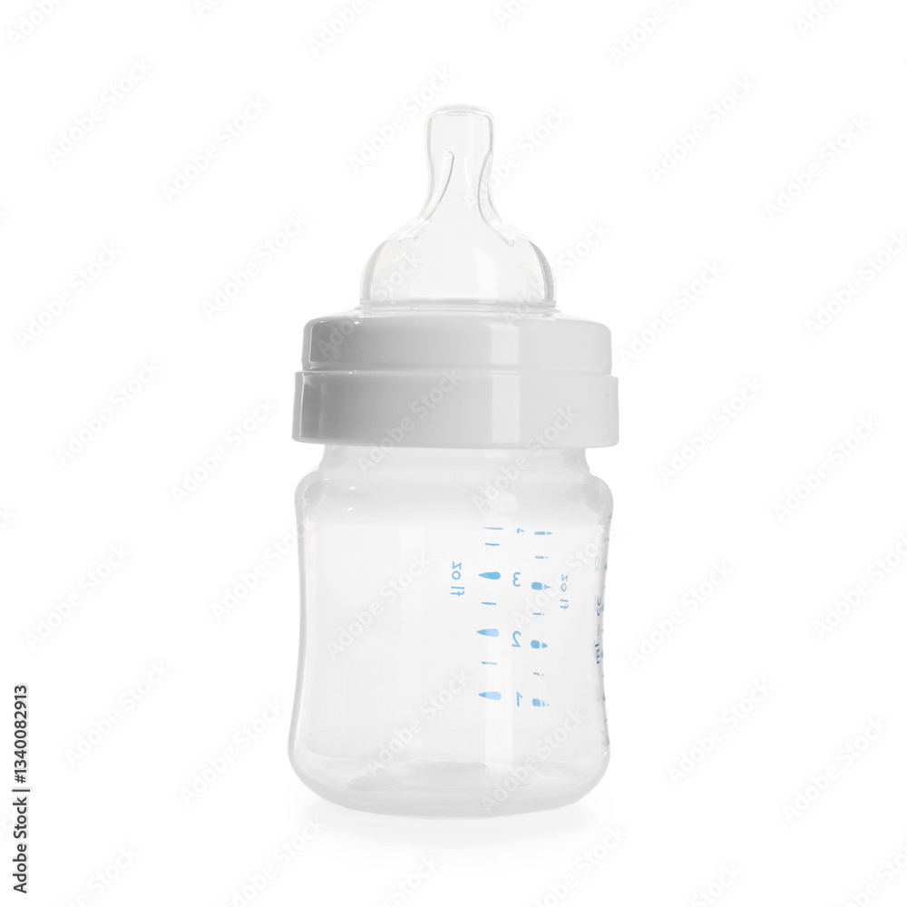 One empty feeding bottle isolated on white One empty feeding bottle isolated on white
