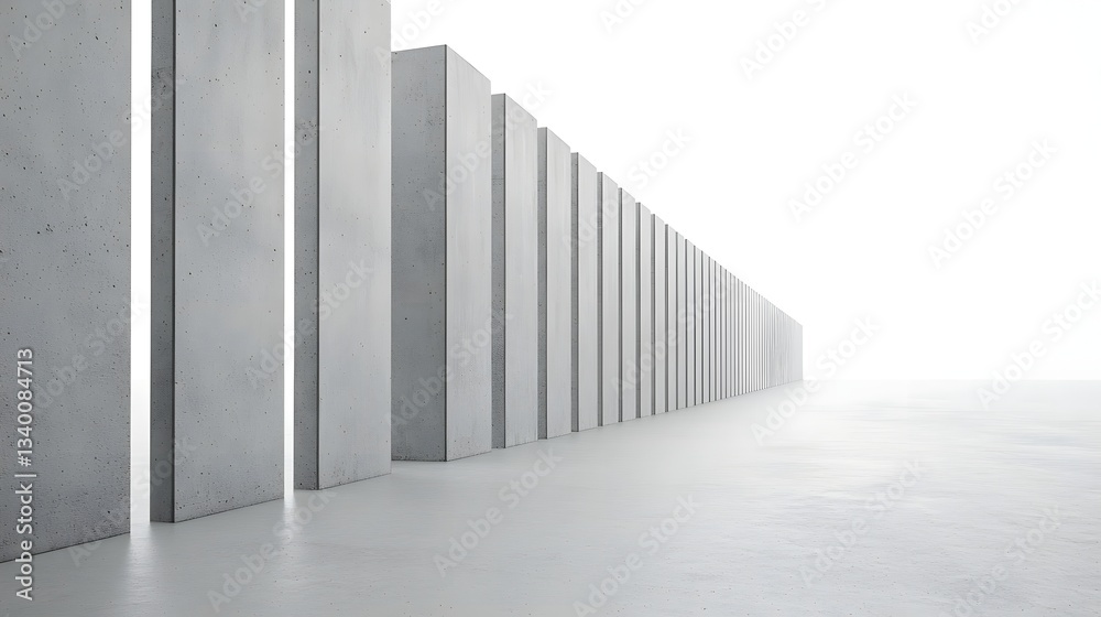 Obraz premium Rows of uniform concrete walls stretching into the distance creating a sense of division and barriers to trade and cargo transportation