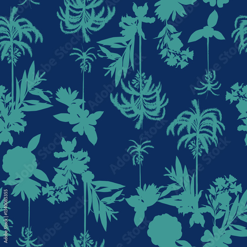 Tropical pattern, floral, leaves. Digital print in Repeat (rapport), Resolution 300 DPI, ideal for fashion, decoration and stationery.