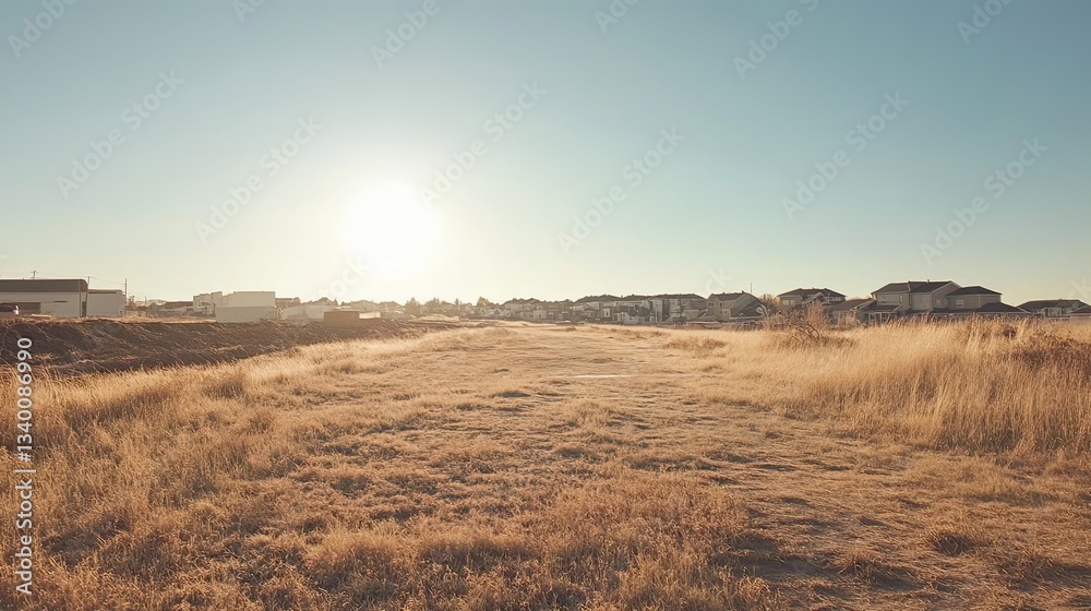 Fototapeta premium Rural serenity wide-angle sunset over landscaped fields in nature photography