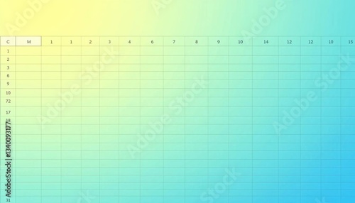 Obraz na płótnie Green and blue spreadsheet app interface with numbered rows and columns, flat design, application, ui
