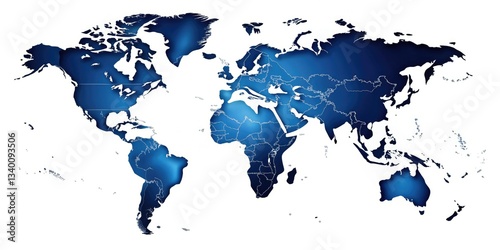 Fototapeta Naklejka Na Ścianę i Meble -  Modern Blue World Map, Tilt-Shift Miniature, Simple Mercator Projection, Artistic Globe,  Stylized Geography