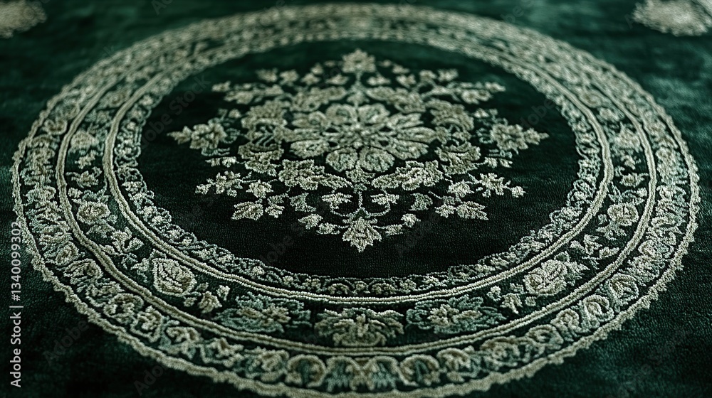 Obraz premium Luxurious dark green carpet with intricate floral design