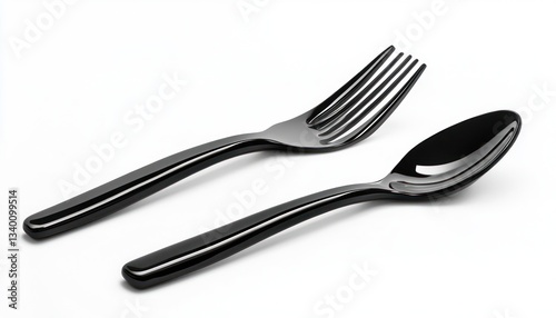 Solid black restaurant fork and knife icons on white. Great for dining and hospitality services