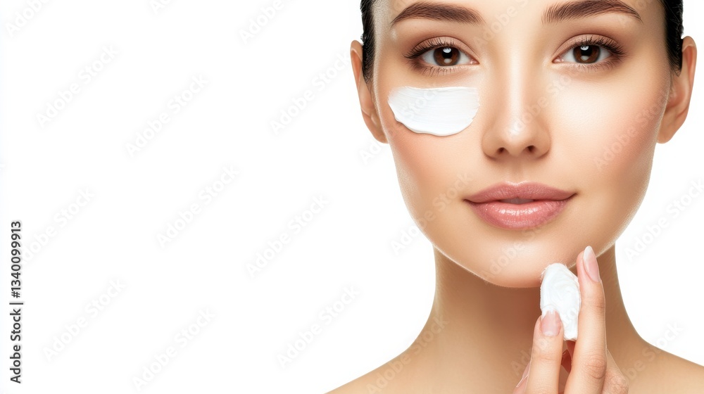 Person applying skincare product to their face with fingers Person applying skincare product to their face with fingers