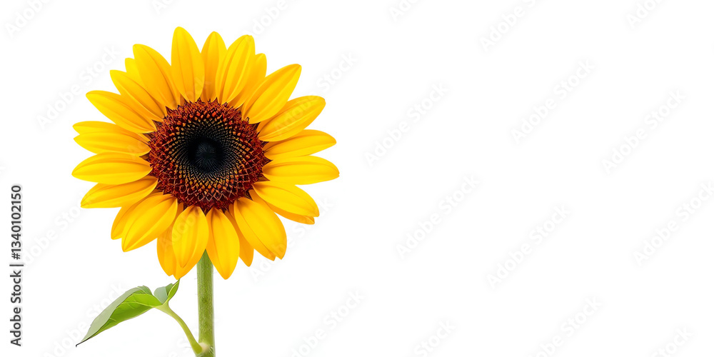 Naklejka premium Bright Sunflower on White Background Copy Space Banner