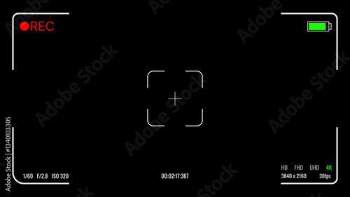 REC Overlay with Additional Camera Settings Horizontal Video Recording Camera Screen Effect