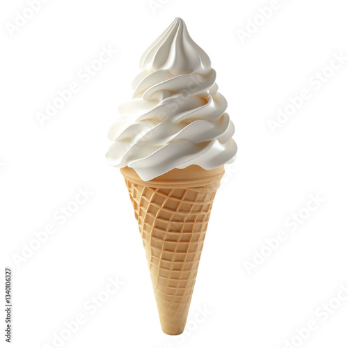 Delicious Vanilla Soft Serve Ice Cream Cone on Transparent Background – Tempting Summer Dessert Treat