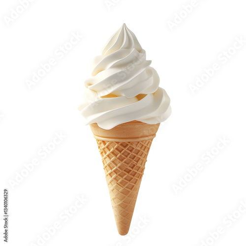 Delicious Vanilla Soft Serve Ice Cream Cone on Transparent Background – Tempting Summer Dessert Treat