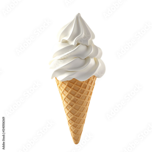 Delicious Vanilla Soft Serve Ice Cream Cone on Transparent Background – Tempting Summer Dessert Treat