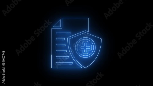 Glowing neon insurance icon isolated on black background. 4k motion graphic animation