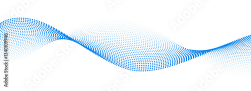 Light blue dotted wave line pattern. Halftone undulate net background. Abstract air flowing particle wallpaper. Vector curve dashed gradient element for poser, banner, presentation, booklet, flyer
