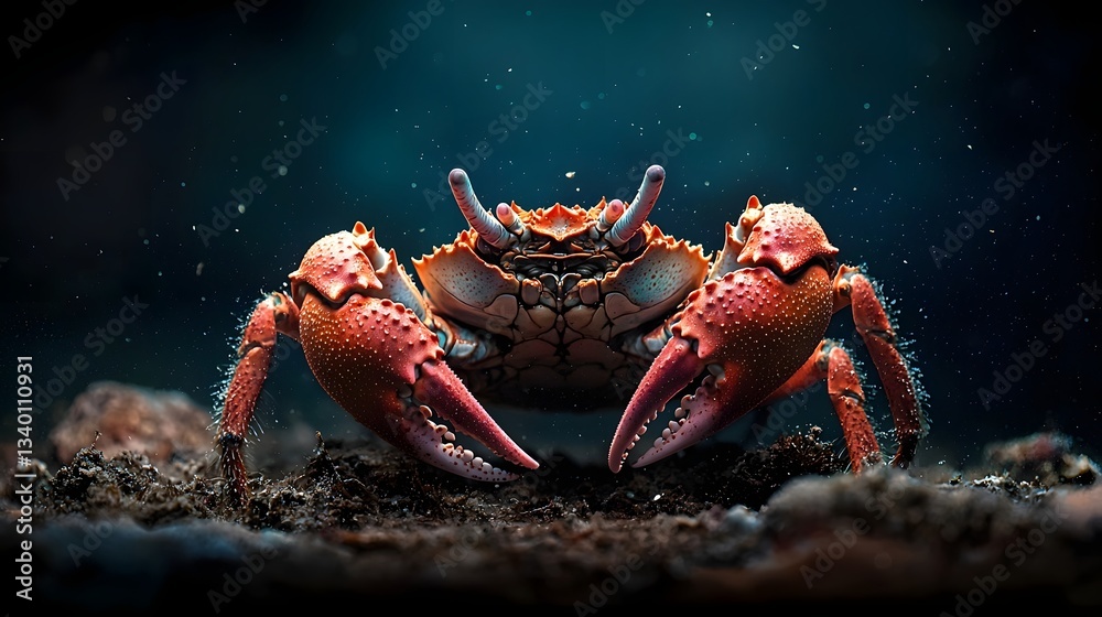 Massive Tasmanian Giant Crab Resting on the Ocean Floor with Folded Defensive Claws Showcasing Its Powerful Presence in the Underwater Environment Massive Tasmanian Giant Crab Resting on the Ocean Floor with Folded Defensive Claws Showcasing Its Powerful Presence in the Underwater Environment