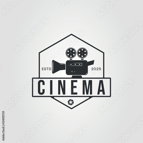 Black and white logo of a camera with the word cinema.