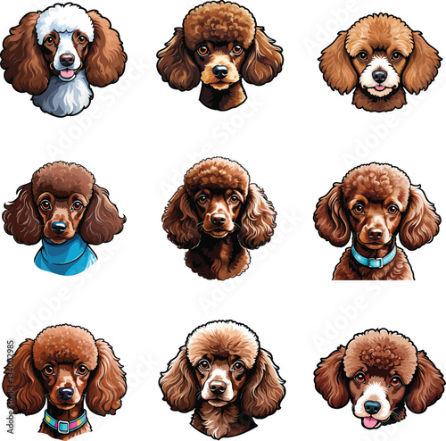 Charming Black and Red Poodle Dog Collection, Perfect for Digital and Print Designs