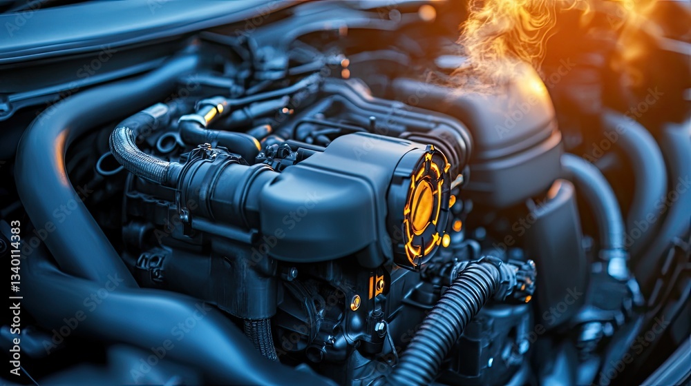 Fototapeta premium A vibrating car engine with a loosened engine mount during startup