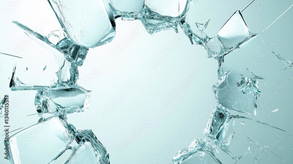 A fragmented glass surface with sharp shards revealing an empty background A fragmented glass surface with sharp shards revealing an empty background