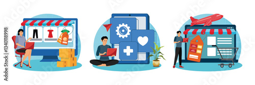 E-commerce Platform concept. Online website builder. Ticketing application.