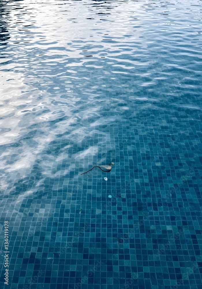 Obraz premium Swimming pool water surface and ripple wave with blue mosaic tiles, blue water reflection