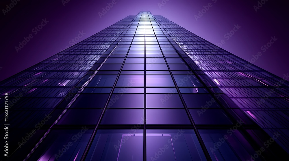 Fototapeta premium Low angle view of a skyscraper at night.